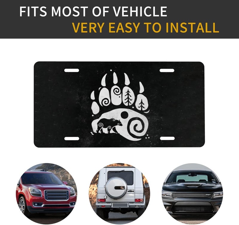 CTVSLFU Front License Plate Cover – Aluminum Metal Car Accessory, Rust-Proof Novelty Vanity Tag Decor for Men & Women, 6x12 with 4 Holes - Black White Bear Paw 014 - Image 4